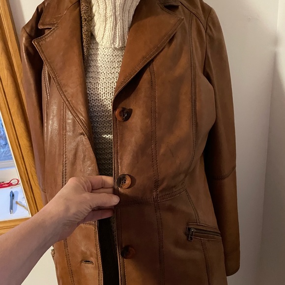 Cognac🌷24”PTP trench leather lined coat blazer longline d… - Picture 7 of 11